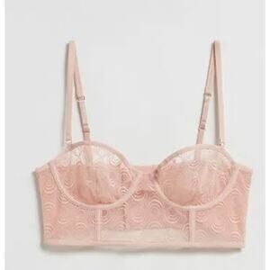 & Other Stories Size 32B Lace Bustier Underwired Bra Pink Adjustable Straps